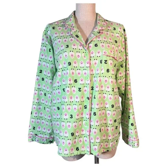 Sleep Tight 2 Piece Flannel Pajama Set Counting Sheep Print Green Size Large - Picture 2 of 10